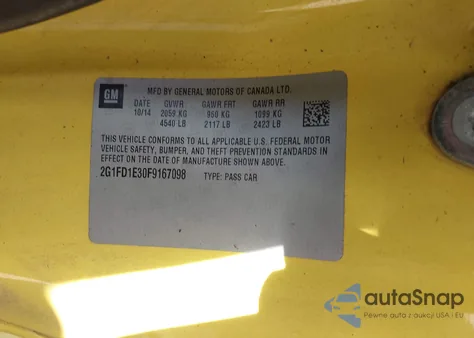 2015 Chevrolet Camaro 1Lt из США, поврежденный, VIN 2G1FD1E30F9167098